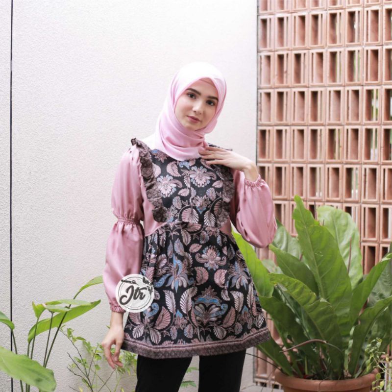 tey-17 Batik wanita ASJ SA HRB026 Kenongo Kemeja Tosca Pendek-Reina pink