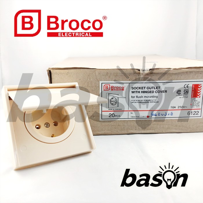 BROCO 6122 STD Socket Outlet with cover 16A - Stop Kontak dengan tutup