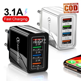 EZPZ Adapter Charger 5V 3.1A 4 Port USB Quick Charging Fast Charging Pengisian Daya Cepat+Lampu LED