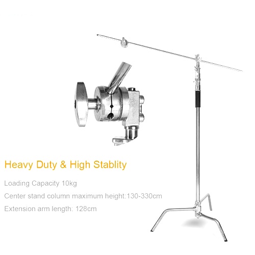 TaffSTUDIO C Light Stand Tripod Studio Lighting Photograpy 130 cm with Extension Arm - CD-50 - Silver