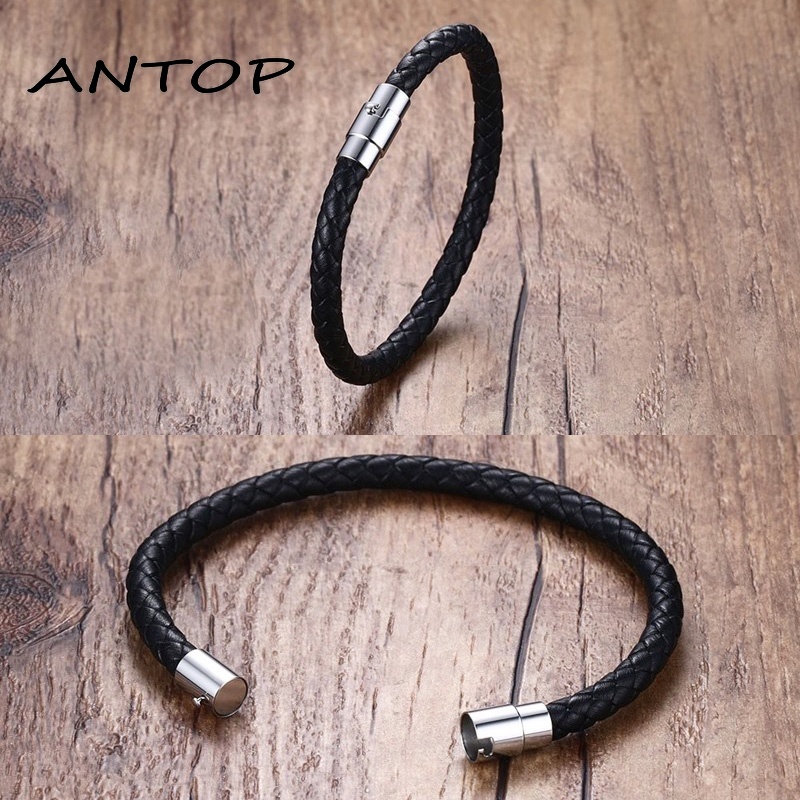 Fashion Tenunan Tali Kulit Gelang Magnetic Buckle Bangle Unisex Perhiasan Pasangan ANTOP