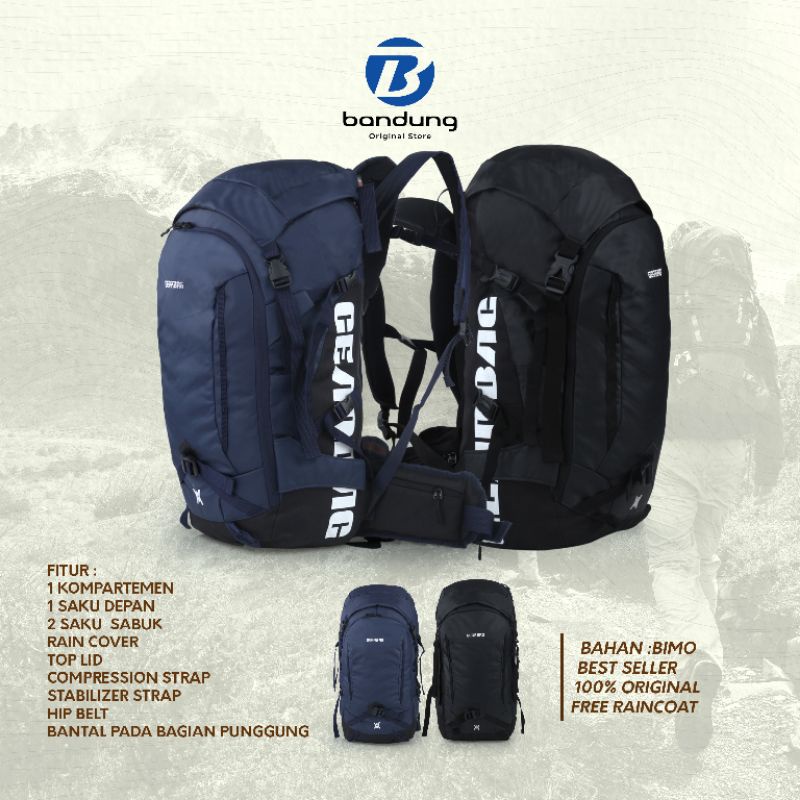 BOS - Tas Punggung Semi Carrier Pria Keril Gunung Outdoor 45 - 50 Liter Travelling Premium Waterproof Anti Air