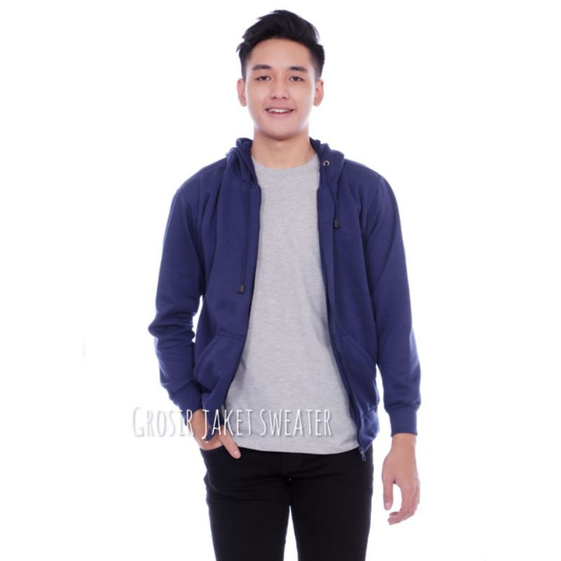 Hoodie zipper polos pria/wanita