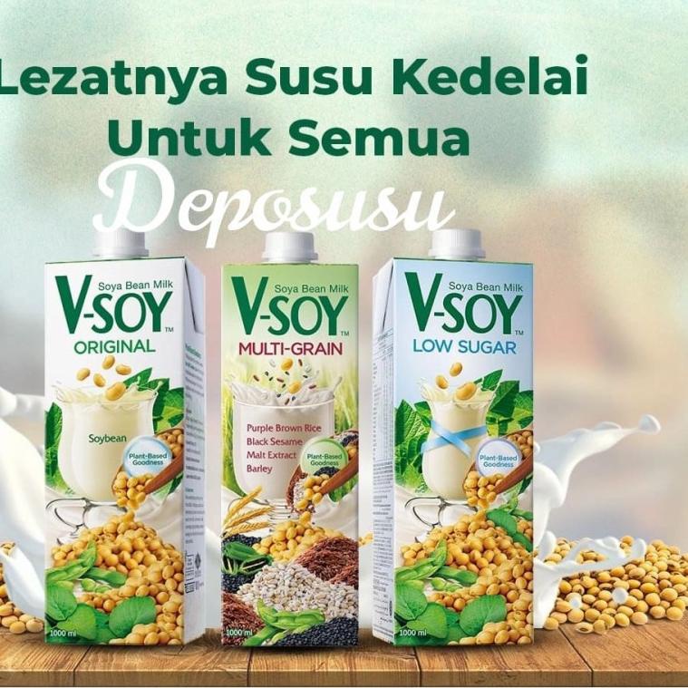 

☄️Restock✨ Soya Bean Milk V-soy ORIGINAL / MULTIGRAIN / LOW SUGAR rendah gula 1Liter