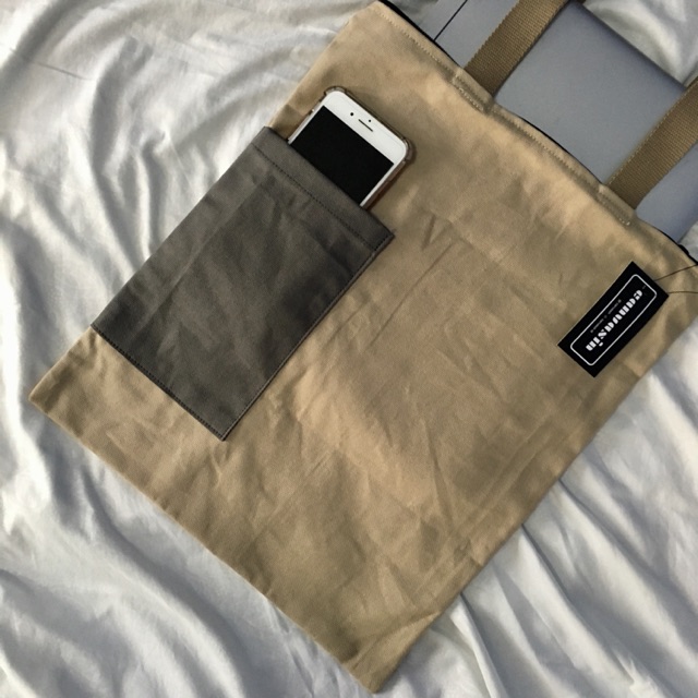 Tote bag khaki &amp; grey