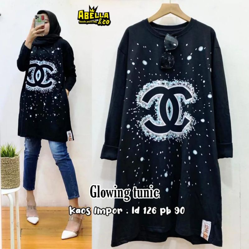 Kaos Tunik Wanita Glowing Tunik Kaos Import Jumbo ORI Abella