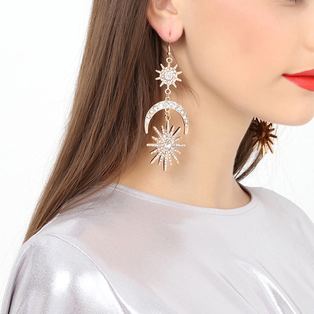 Hu Hu Hu Hu Hu Alat Bantu Pasang Kacamata♡ Anting Kait Gantung Statement Desain Bulanmatahari Hias Berlian Imitasi Gaya Mewahboho Berkilau Untuk Wanita