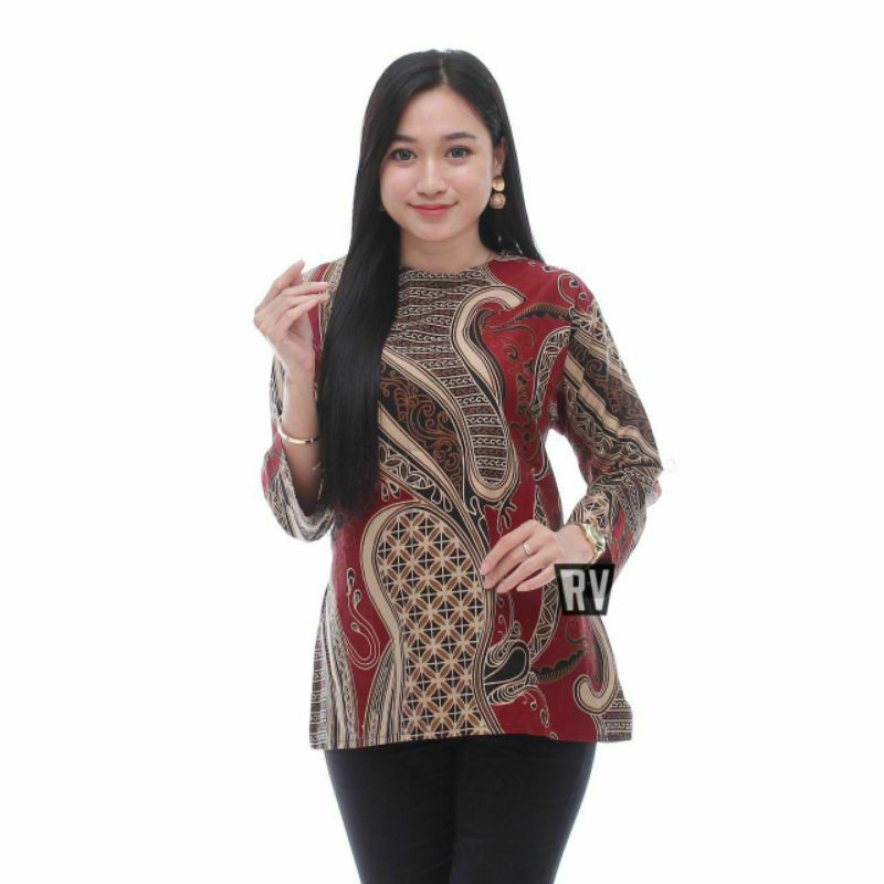 tey-17 Batik wanita ASJ SA HRB026 Kenongo Kemeja Tosca Pendek-B