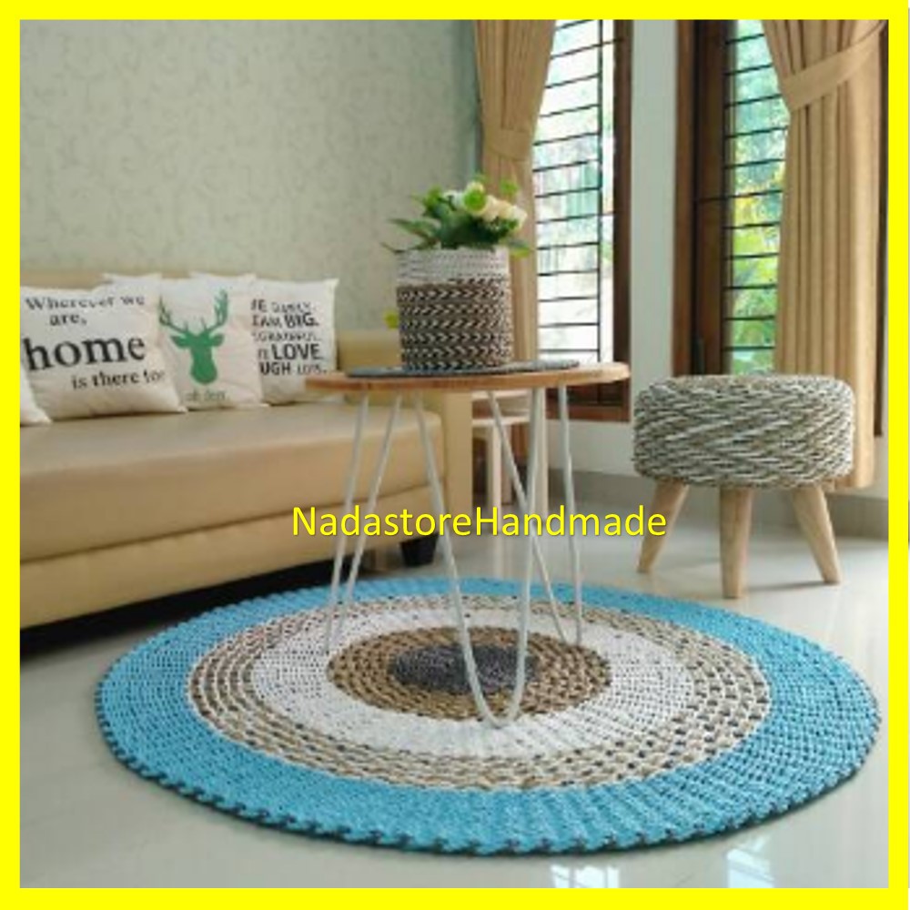 Rug seagrass bulat 120 cm / karpet lantai / floor mat / anyaman seagrass