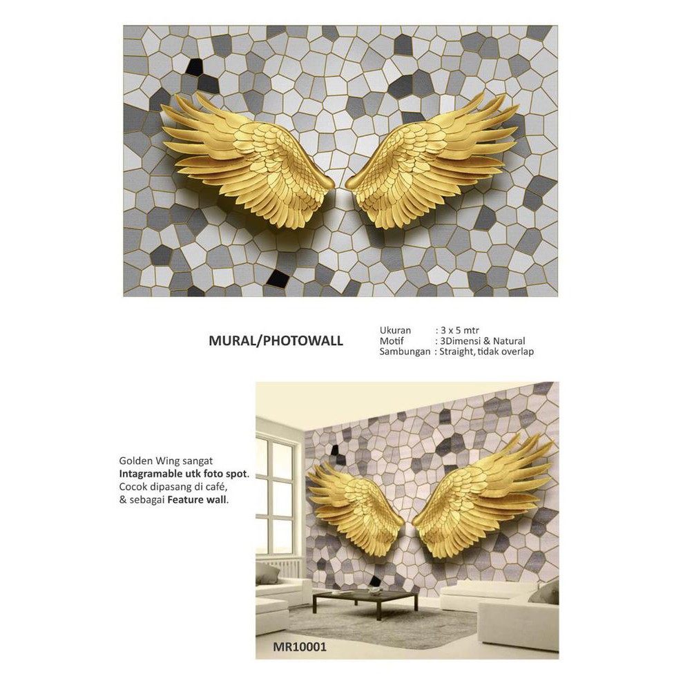 Photowall Mural Dinding 3D Wallpaper Mural Motif Golden Wing Yolansya12