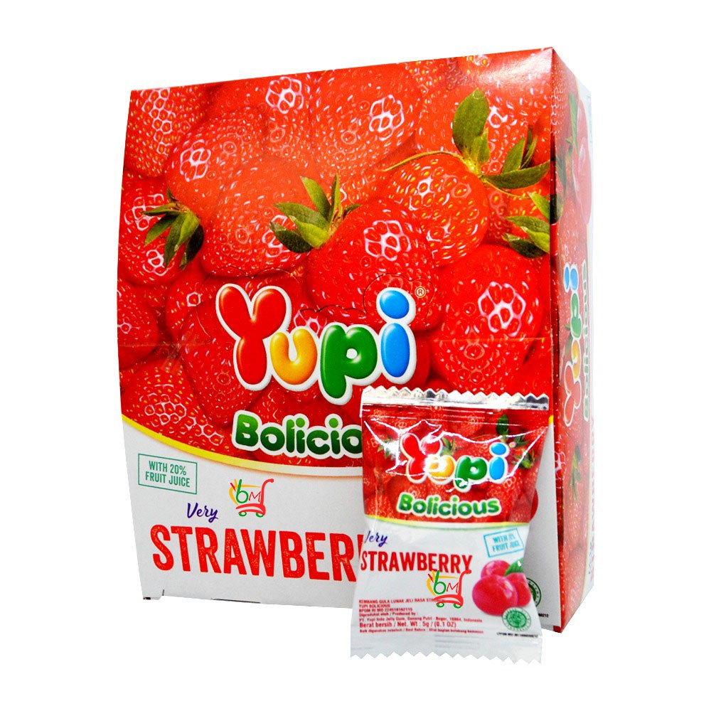 Jual Yupi Bolicious Strawberry Fruit Juice Jelly Candy Netto 24x120gr