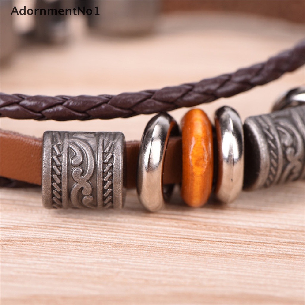 (AdornmentNo1) Gelang Tangan Kulit Coklat Retro Punk Handmade Untuk Pria