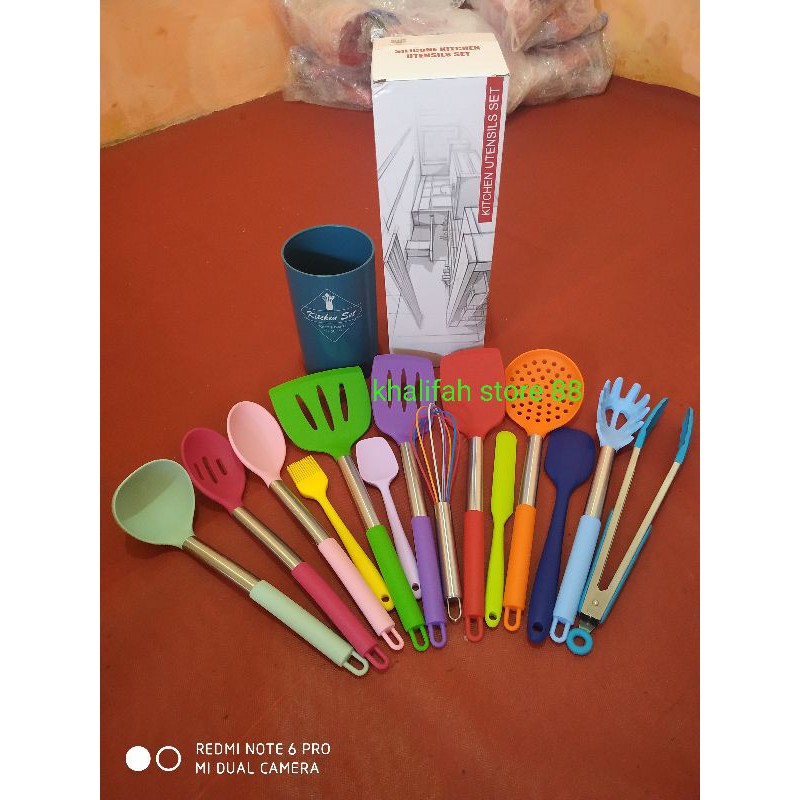 (Readystock)Sillicone Kitchen Utensil Set 14pcs/Peralatan Mask Goreng Tumis Rebus panggang,sepatula