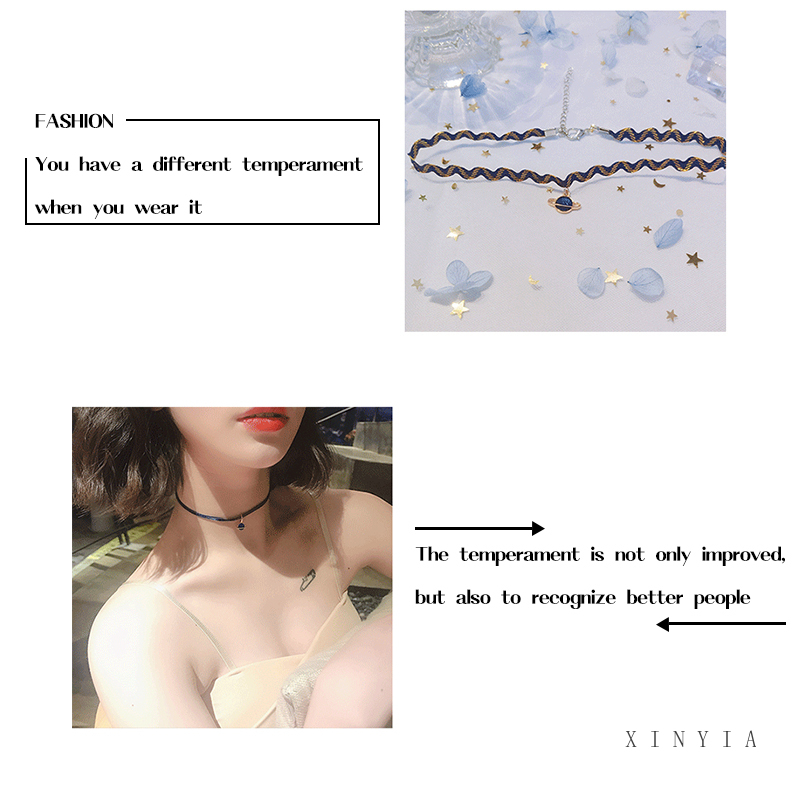 Gaya Korea Fashion Wanita Planet Beludru Kalung Rantai Klavikula Aksesoris