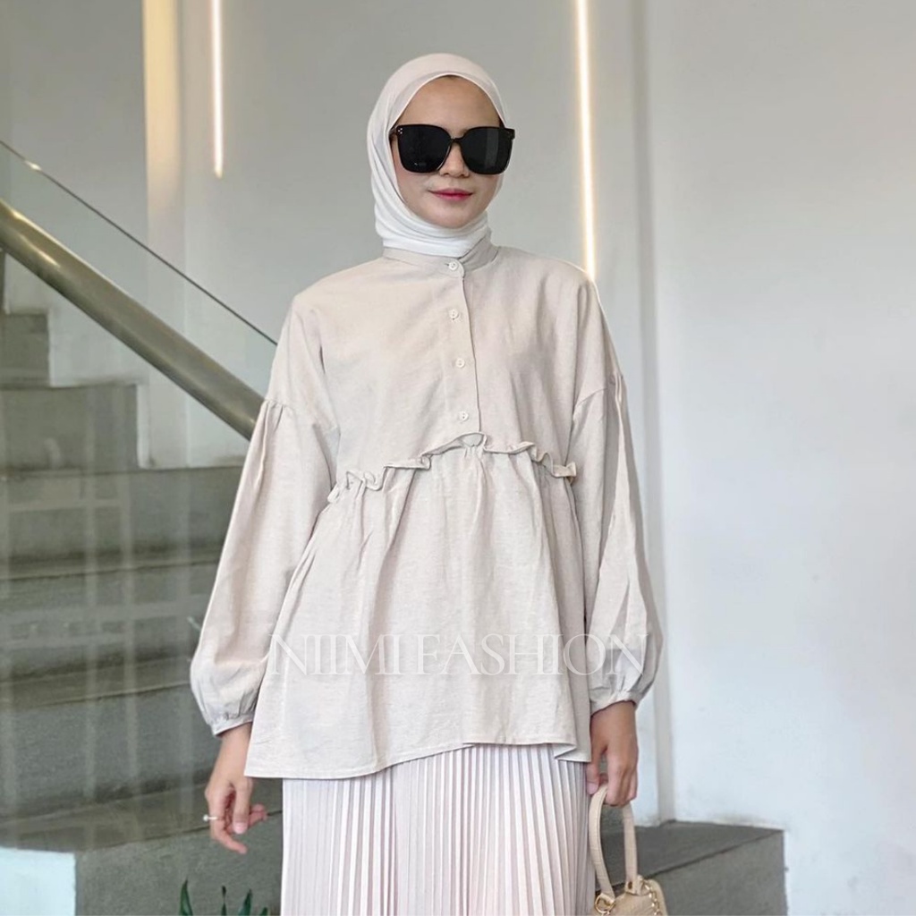 NIMI - Bunica Blouse Wanita Atasan Wanita Linen Rami