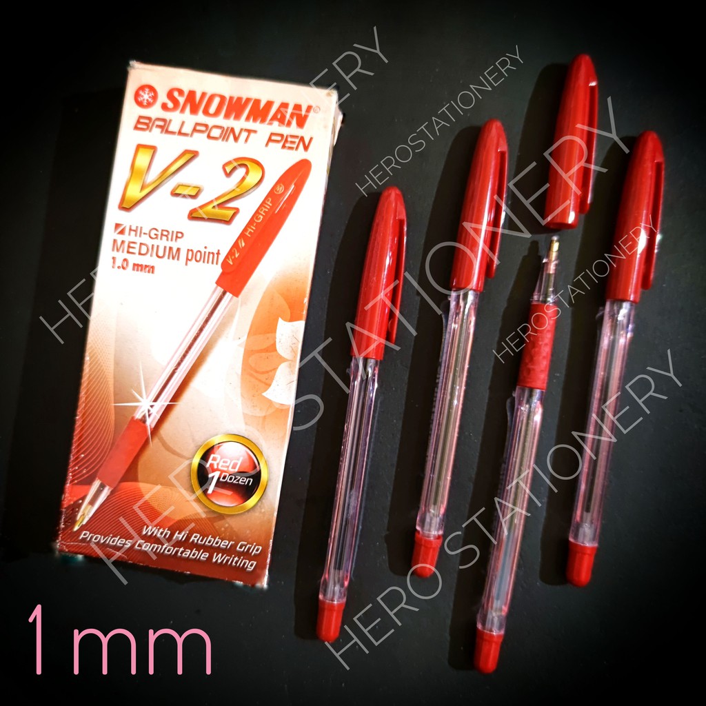 

Snowman pen ballpoint V2 1 mm tinta merah . 12 unit