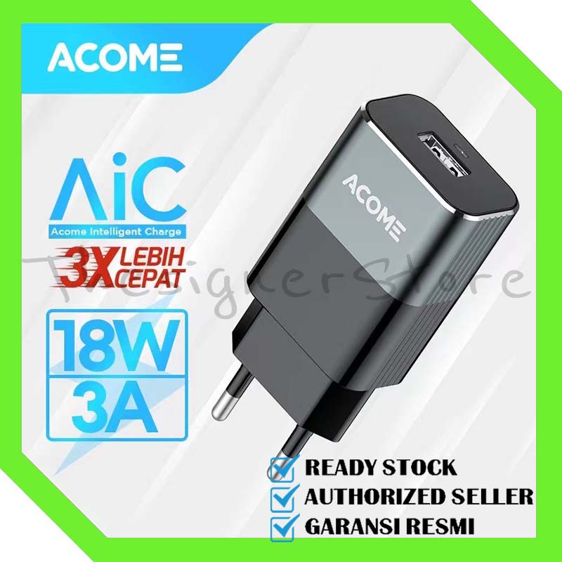 ACOME AC01 Charger Original 3A QC3.0 Fast Charging Micro USB Type-C OPPO iPhone Garansi Resmi 1 Thn