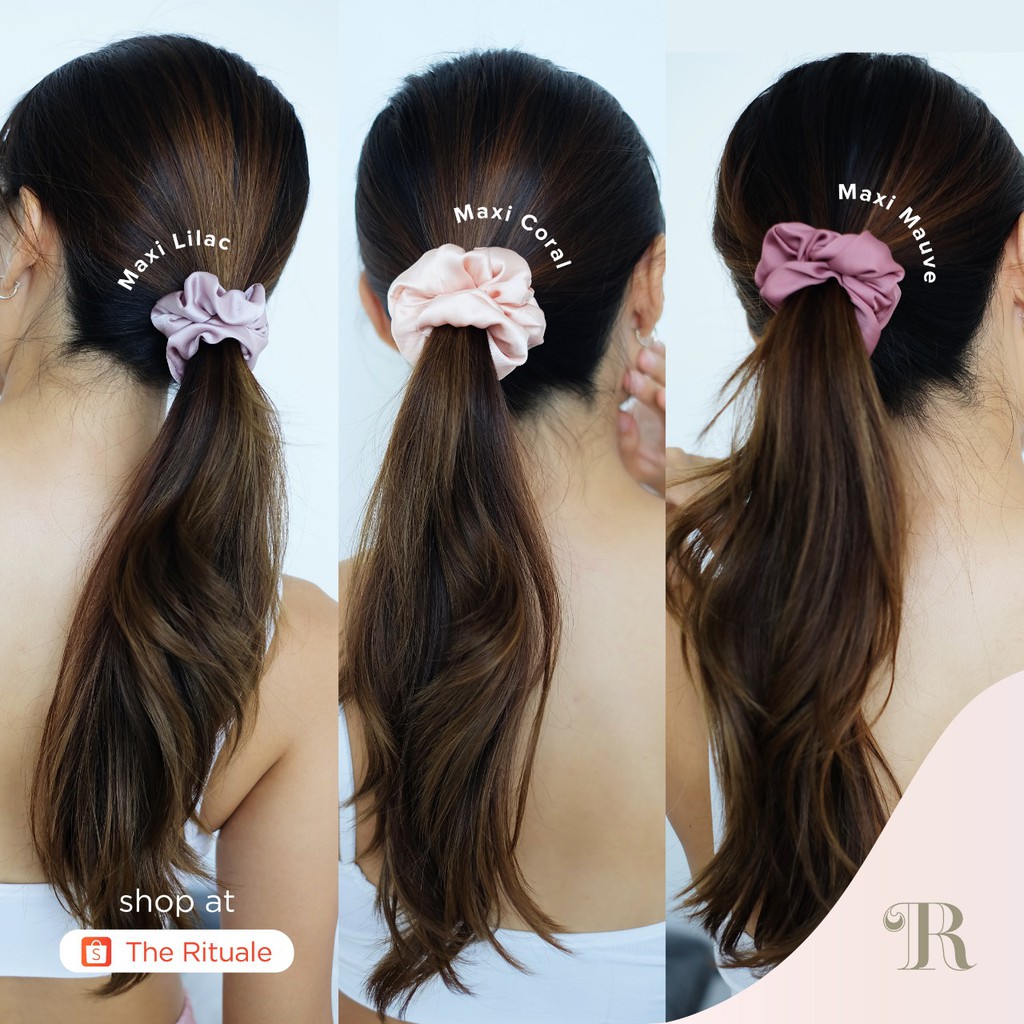 Scrunchies Premium Satin Silk MAXI The Rituale | Ikat Rambut Kuncir Hijab Cepol | Anti Rontok Pusing