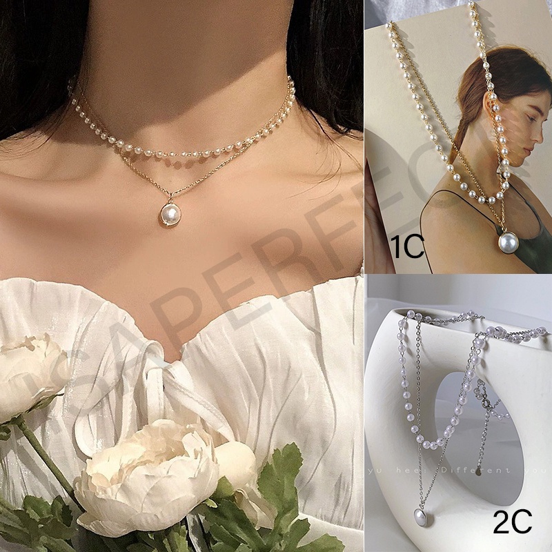 Fashion Retro Mutiara Logam Gaya Korea Kunci Kalung Multilayer Liontin Wanita Emas Rantai Kalung Perhiasan Aksesoris