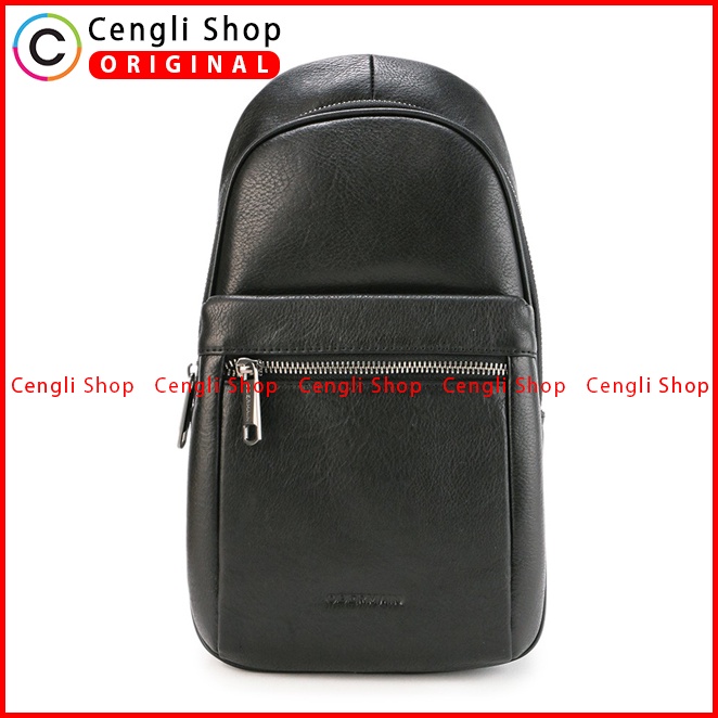 TAS SELEMPANG DADA/BADAN KULIT PRIA OBERMAIN LEATHER SLING CHEST/BODY BAG ORIGINAL HITAM BLACK OM007