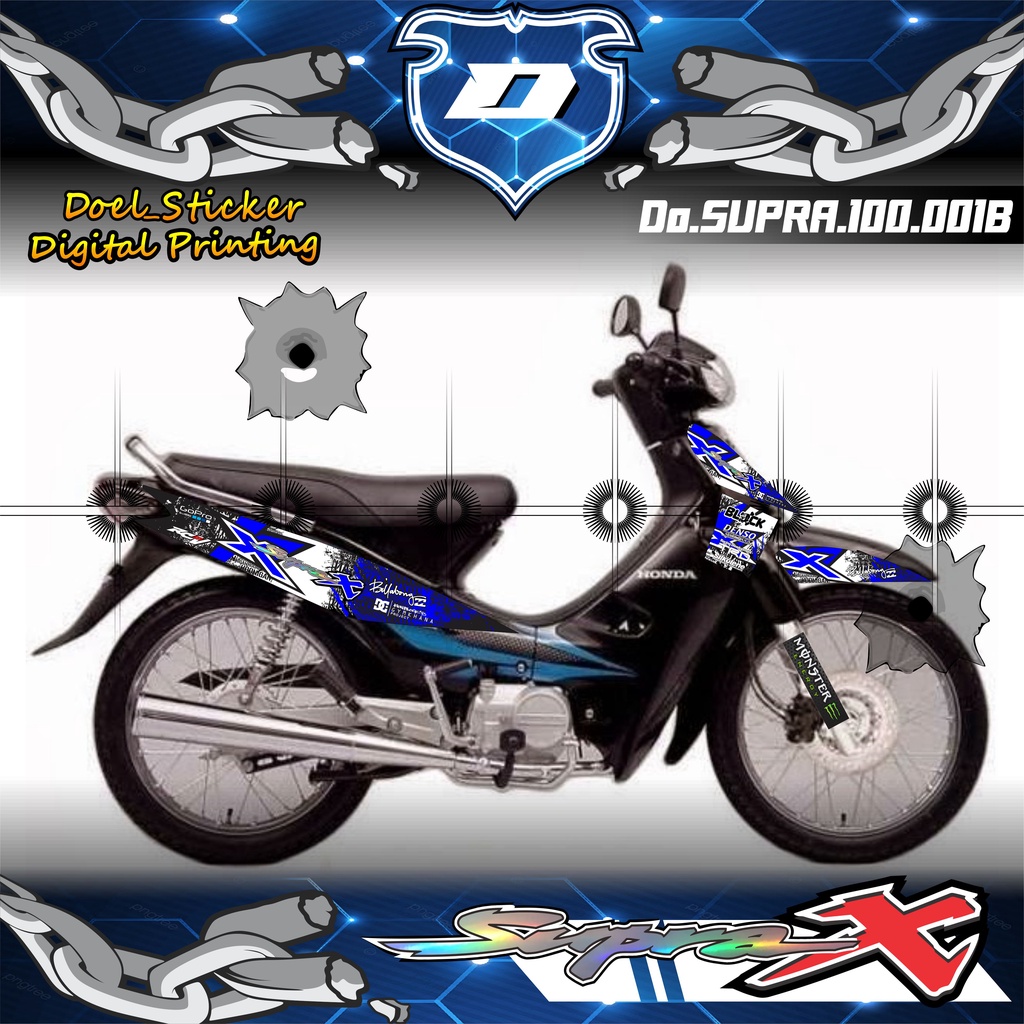 Striping Supra 100 / Supra X / Supra Fit Lama Variasi Sticker Stiker Skotlet Motor List HOONIGAN 001B