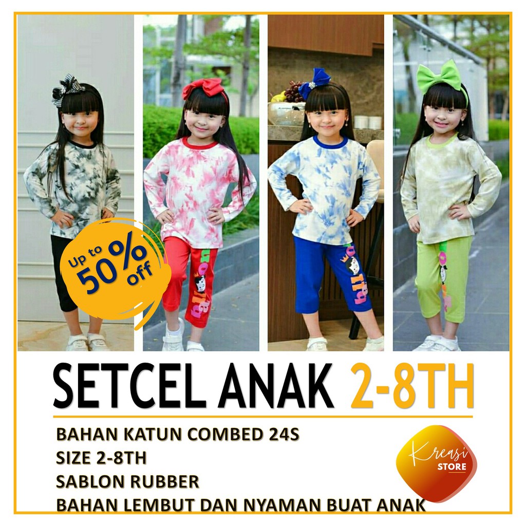setcel setelan anak tiedye tie dye anak perempuan katun combed 2-8 tahun