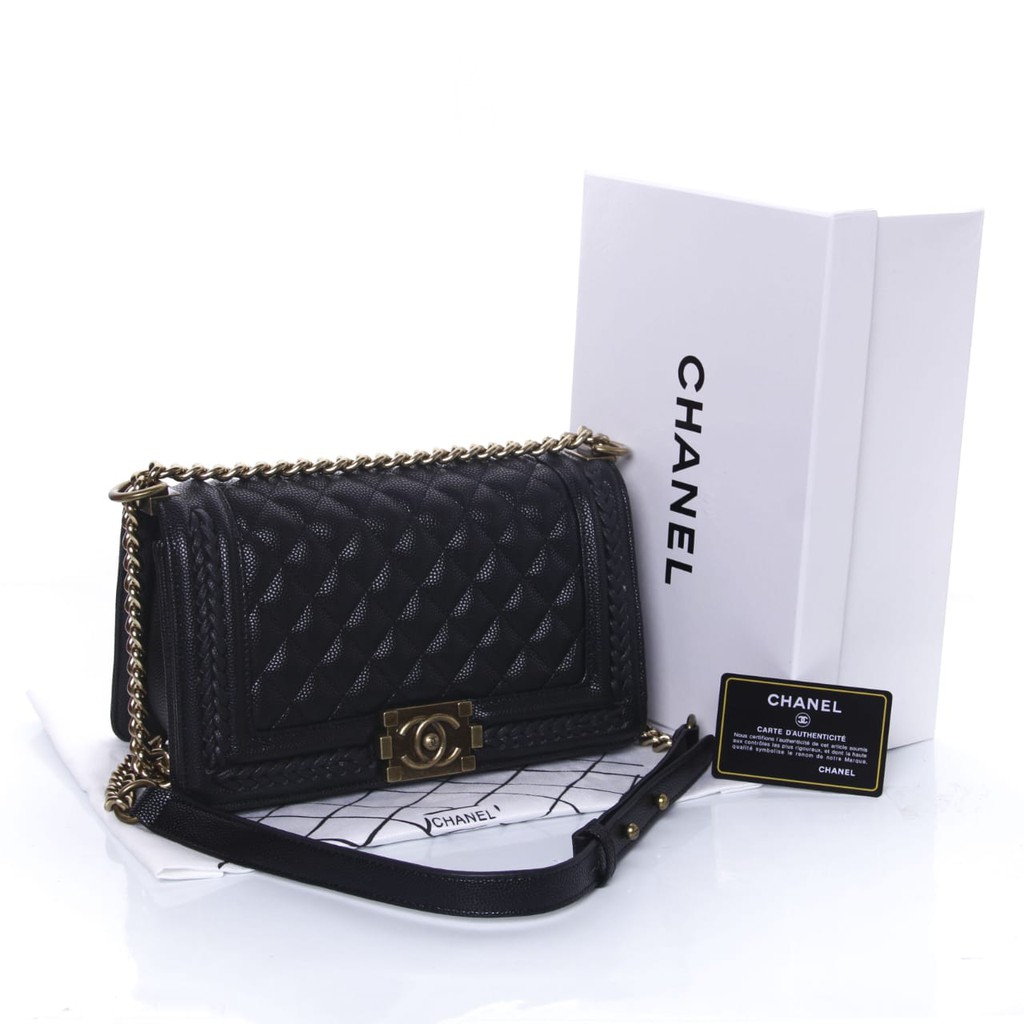 Grosir Tas Murah Tas Chanel Boy Classic Braid Around Medium HITAM Seprem Box 60275