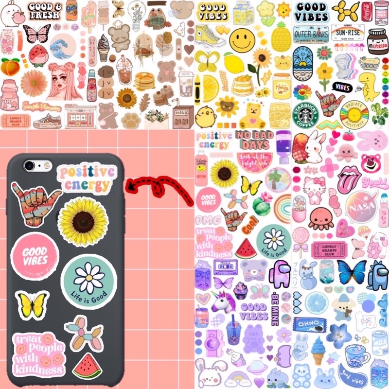 

Stiker Kawaii Cute Aesthetic dekorasi / Sticker Kawaii set deco hp / laptop Sudah cutting ( Die Cut )