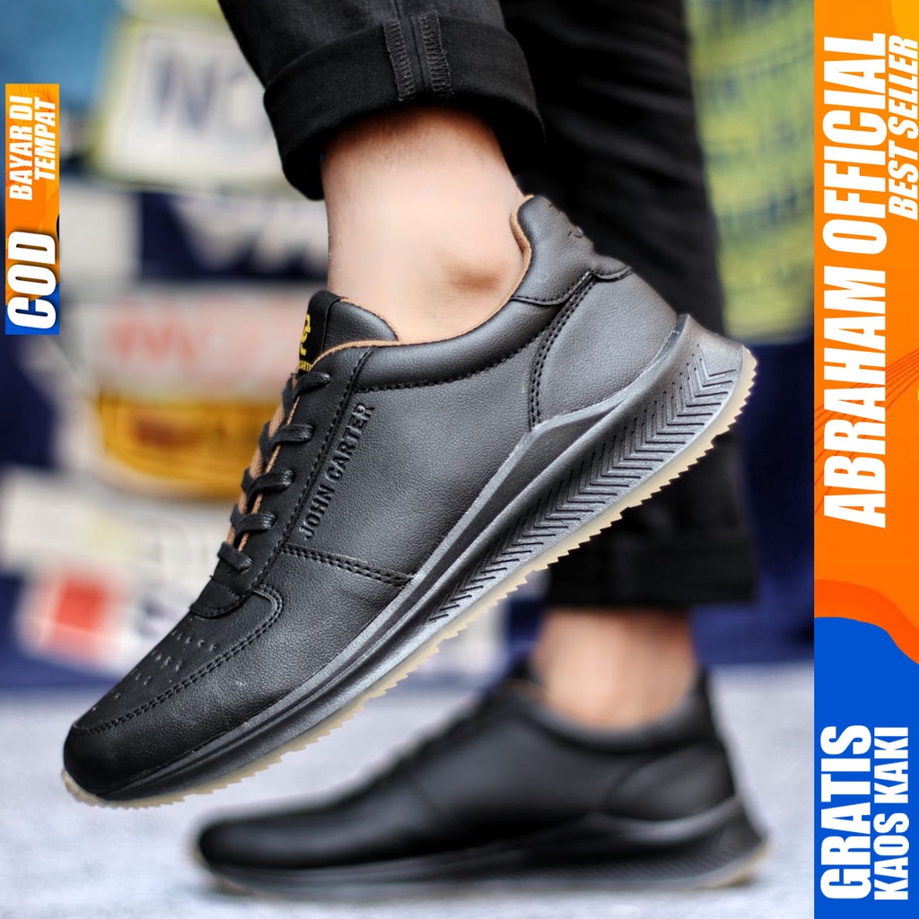 Sepatu Casual Pria Sneakers Hitam Kasual Kulit Pu Kekinian Kerja Kuliah Kantor Fashion Shoes Terbaru