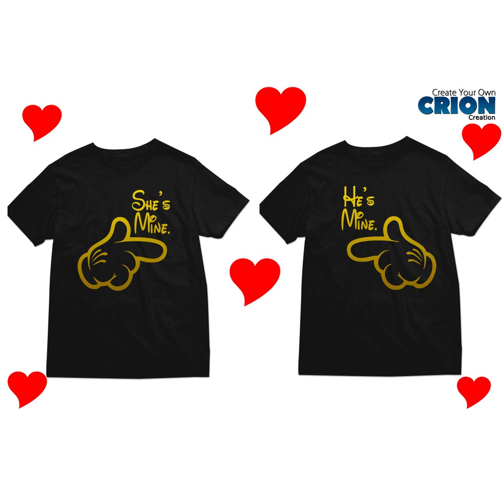 NICE VALENTINE !!! Kaos Couple Valentine - She's Mine He's Mine Gold - By Crion