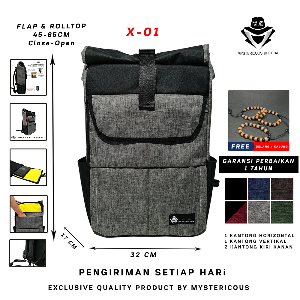 X-01 MYSTERICOUS Tas Ransel Laptop Backpack Waterproof Terlaris No.1 Punya Space Laptop 17 inch - Warranty Lifetime - Special Edition - Tas Anti Air - Tas Traveling - Tas jalan - Tas Backpack Laptop - Backpack Rolltop