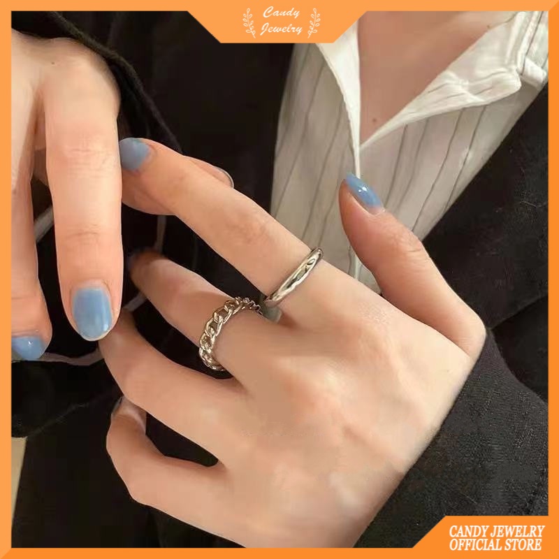 Set Cincin Rantai Twist Warna Permen Untuk Wanita