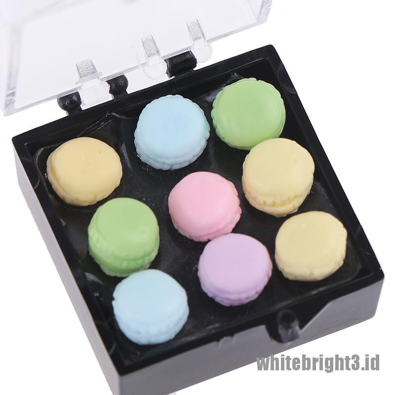 (white3) 1 Set Miniatur Makanan Penutup Macaroon Skala 1: 12 Untuk Dekorasi Dapur Rumah Boneka