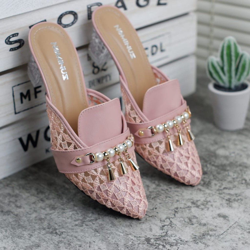 Sandal Heels Wanita Kaca Brukat  SP 01