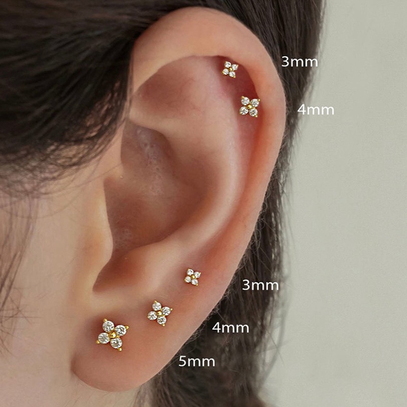 Anting Stud Desain Bunga Kecil Warna Emas Untuk Wanita