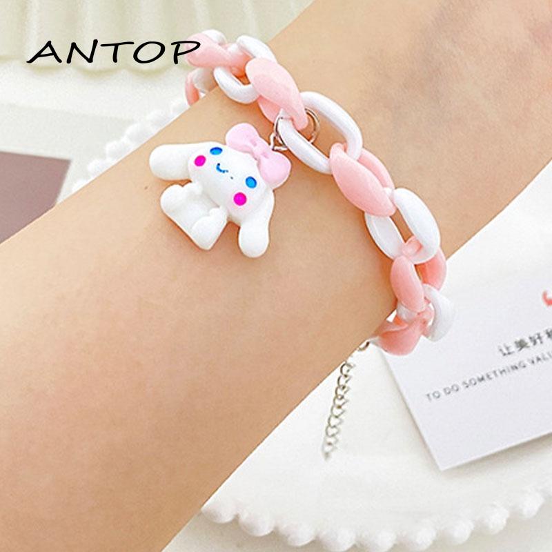 Gelang Desain Kartun Anjing Telinga Besar Warna Pink Biru Untuk Pasangan