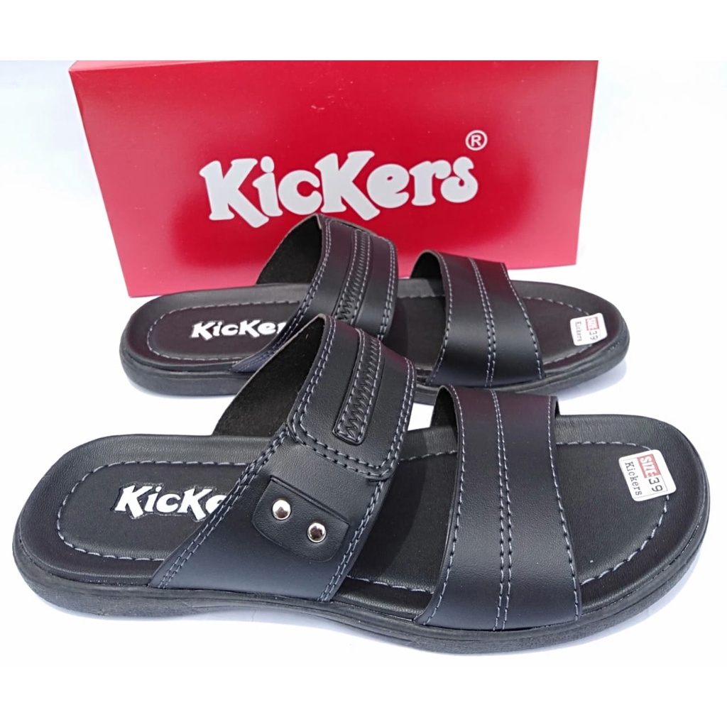 Sandal pria kickers selop kulit sintetis slide slop original casual kasual dewasa cowok terbaru murah keren kekinian berkualitas gratis ongkir COD