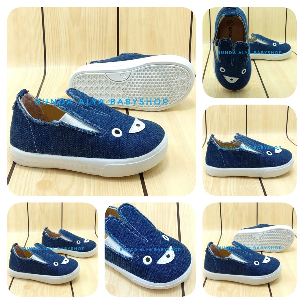 Sepatu Anak Jeans Kelinci Usia 4 Tahunan BIRU TUA Motif Kelinci Lucu - Sepatu Anak Cewek Denim Rabbit Size 29