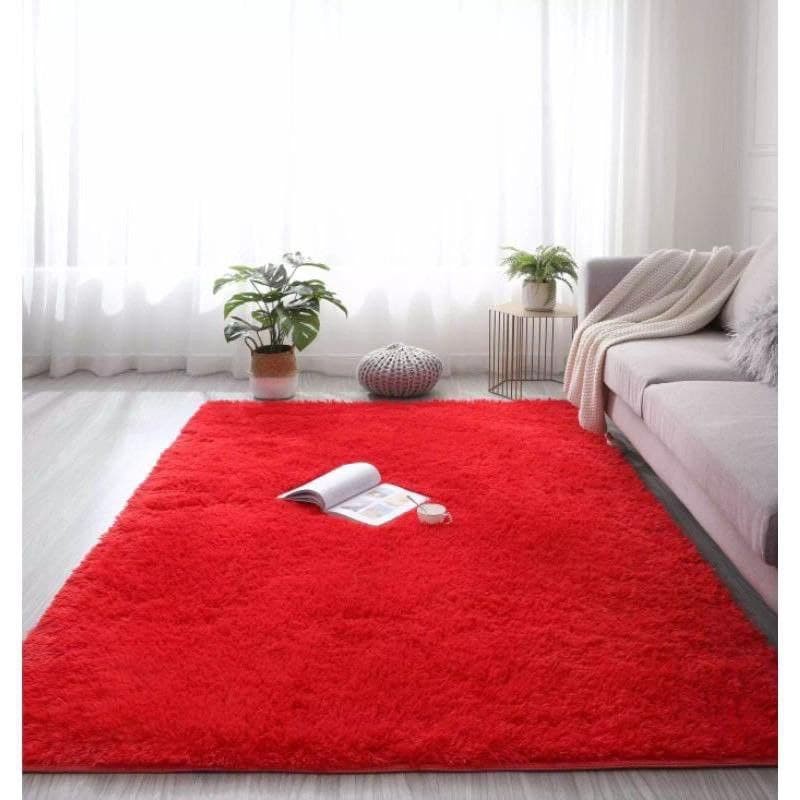 [DOUBLE SIZE] Karpet Bulu Tebal 7cm ukuran 150CMX200CM Karpet Lantai Bulu Rasfur Kasur kamar Tidur-merah