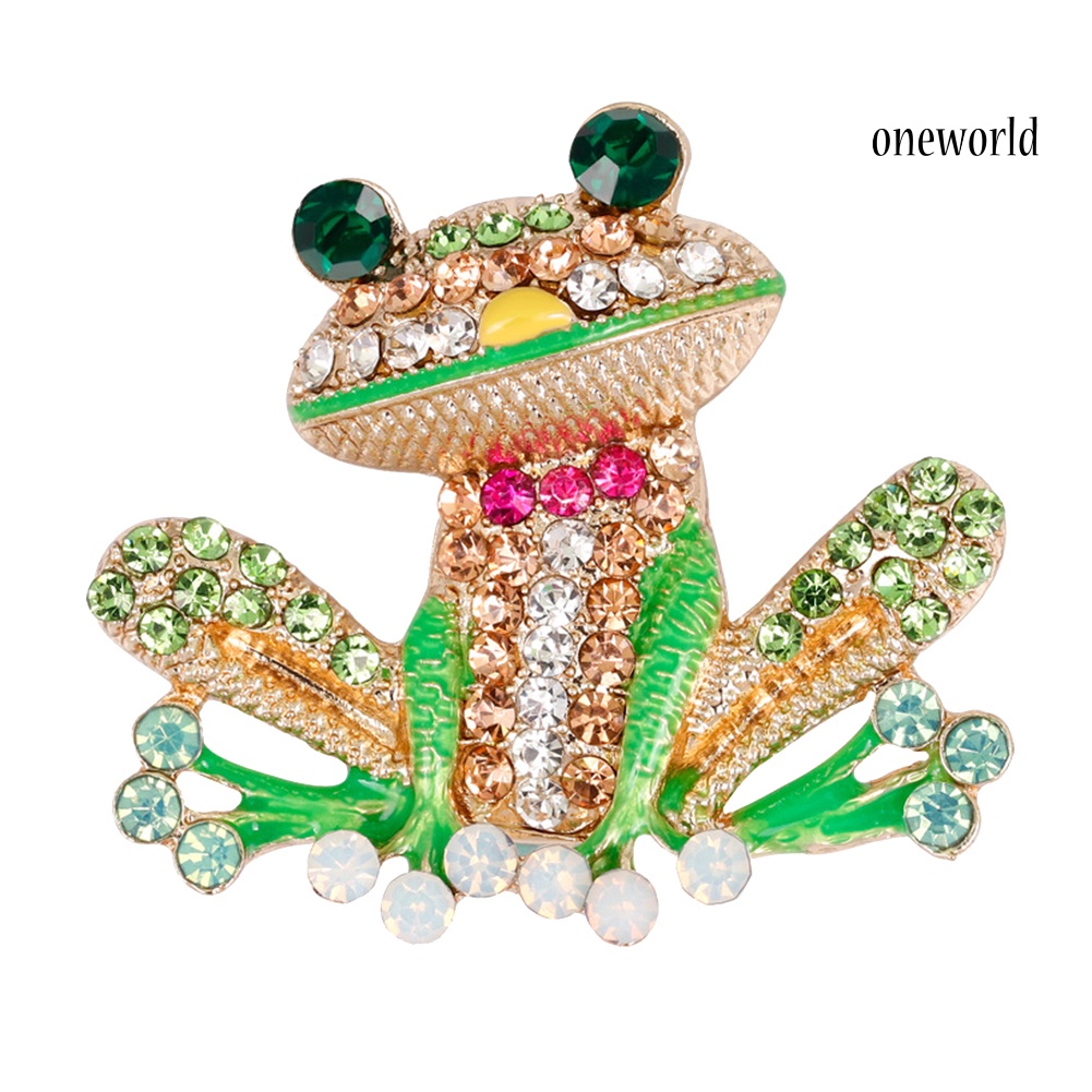 OW@ Cute Women Rhinestone Inlaid Frog Enamel Animal Brooch Shirt Collar Badge Decor