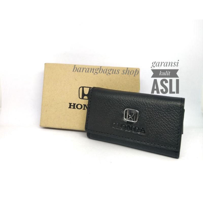 Dompet Gantungan Kunci Kulit Asli Include Slot STNK + Uang kertas Mobil Motor Logo Honda (Garansi 100% kulit asli)