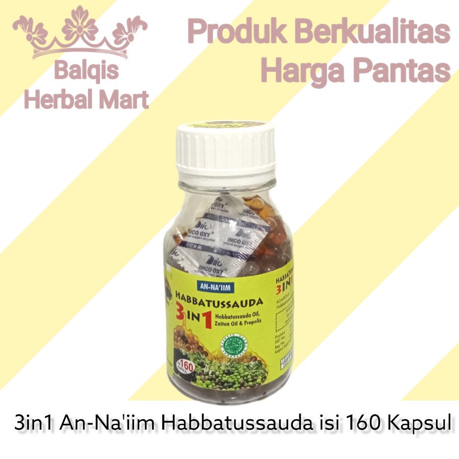 

(100% ASLI) Kapsul 3in1 Habbatussauda An-naiim isi 160 3 in 1 Jinten Hitam Propolis Zaitun
