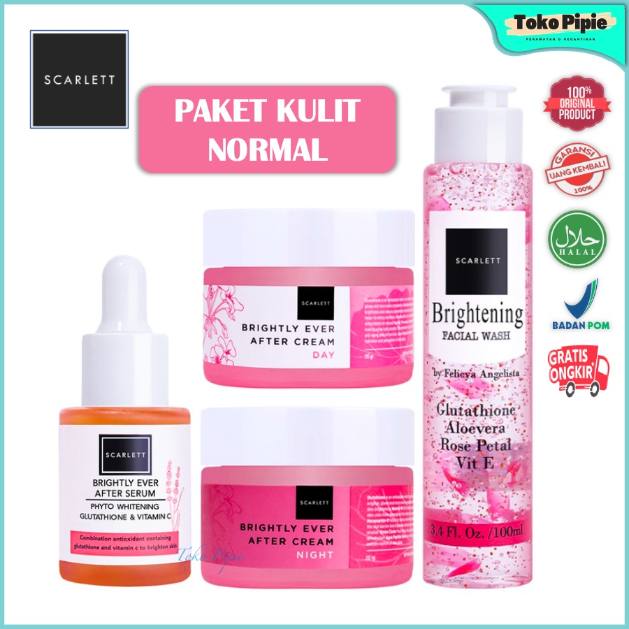 Paket Kulit Normal Scarlett Scarlet Whitening Brightening Brightly Brightely Ever After Serum Facial