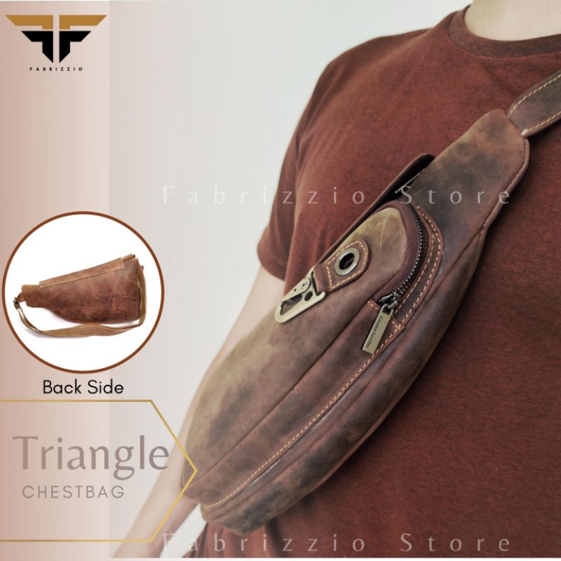 tas selempang | tas dada segitiga kulit sapi asli
