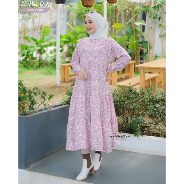 SANDRA MIDI DRESS BY AKU KARISSA GAMIS WANITA VIRAL MODERN KEKINIAN OOTD KONDANGAN MOTIF TERBARU