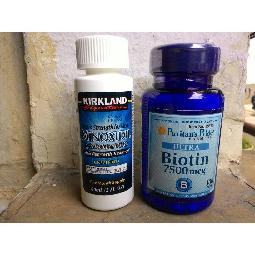 kirkland minoxidil 5% + Biotin 7500mcg isi 100 obat jitu penumbuh