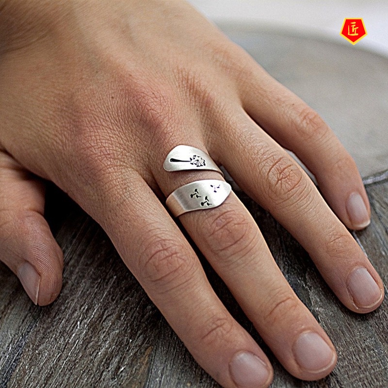 [Ready Stock]Creative Personality S925 Silver Dandelion Seed Spiral Ring