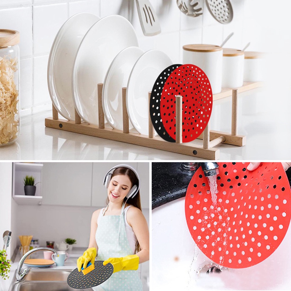 Matras Air Fryer Bentuk Bulat / Kotak Bahan Silikon Anti Lengket Tahan Panas