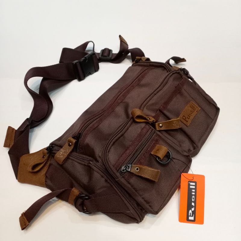 waitsbag/slingbag/Pusiill011coklat/kulit asli+condura kombinasi