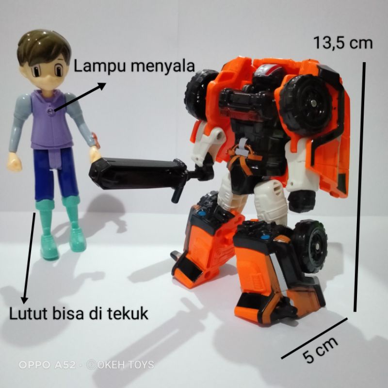 Mainan anak robot transformasi vulcan,tornado,mini k,mini v,beko plus figure orangnya